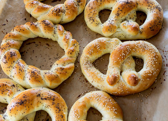 Traditional homemade bagels and pretzels