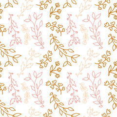 Naklejka premium Seamless pattern with hand drawn branches and floral elements.