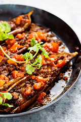 rustic traditional turkish stuff eggplant karniyarik