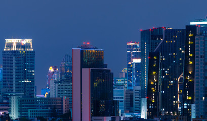 Bangkok city skyline in business travel district downtown landmarked.