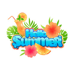 Hello Summer handwritten lettering. Hello Summer typography vector design for greeting cards and poster. Design template celebration. Vector illustration.