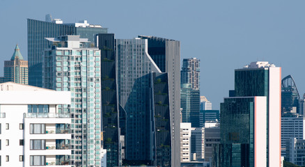 Bangkok city skyline in business travel district downtown landmarked.