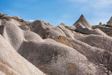 Spectacular karst Landform with limestones in the Goreme of Nevsehir, Cappadocia, Turkey.