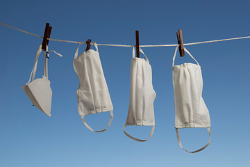 masks drying after washing to sterilize covid-9