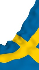 The flag of Sweden. Official state symbol of the Kingdom of Sweden. A blue field with a yellow Scandinavian cross that extends to the edges of the flag. 3d illustration