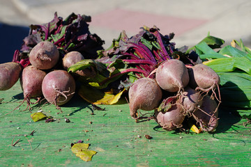 Fresh red beets at a farmers market