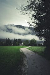 Road in the morning leading to the mountains