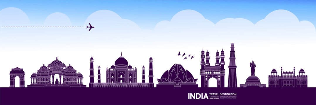 India Travel Destination Grand Vector Illustration. 