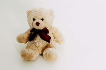 Brown teddy bear on white background. Gift or toy