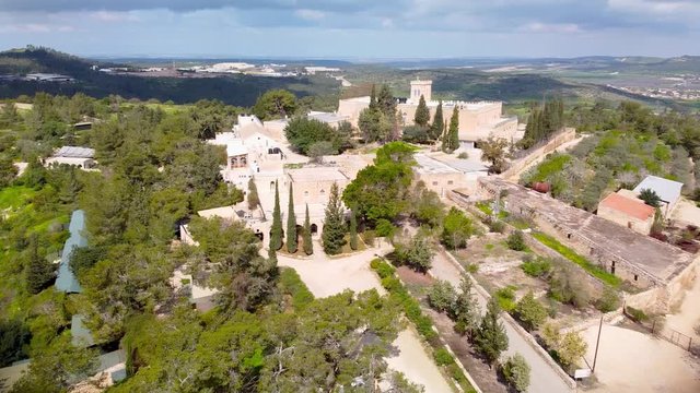 Clockwise panoramic the monastery Beit Jamal and valley from the sky