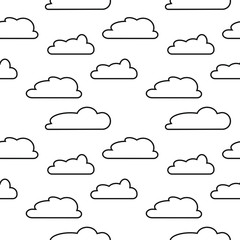 Vector illustration. Seamless background. Coloring page. The clouds. Isolated on white. Black line.