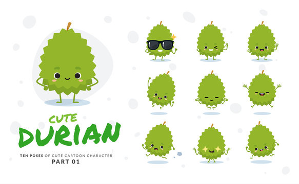 First set of cartoon images of Durian. Vector Illustration