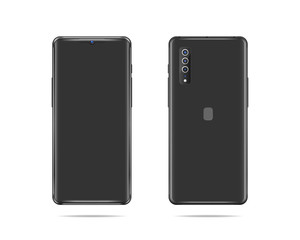 Black smartphone with front and back sides is isolated on a white background. The blank screen. Vector illustration, EPS 10.