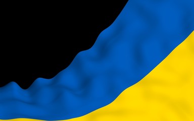 The flag of Ukraine on a dark background. National flag and state ensign. Blue and yellow bicolour. 3D illustration waving flag