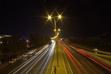 Fototapeta na wymiar light trail of traffic in streets