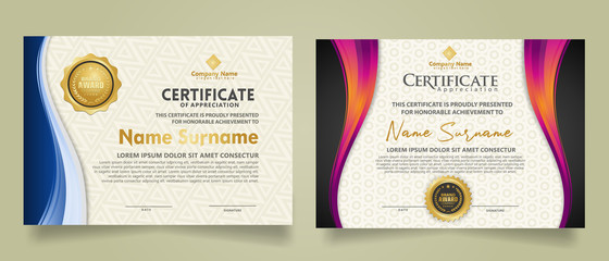 set modern certificate template with flow lines ornament and modern pattern background.