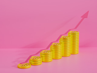 3d render graphs money shot up on pink background