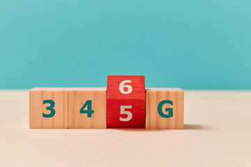 4G or 5G or 6G network technology. Generation of wireless mobile telecommunications. Cubes with...