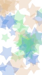 Multicolored translucent stars on a white background. Green tones. 3D illustration