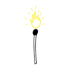 Fiery matches. Concept, vector illustration. Black lines on a white background. Match fire.