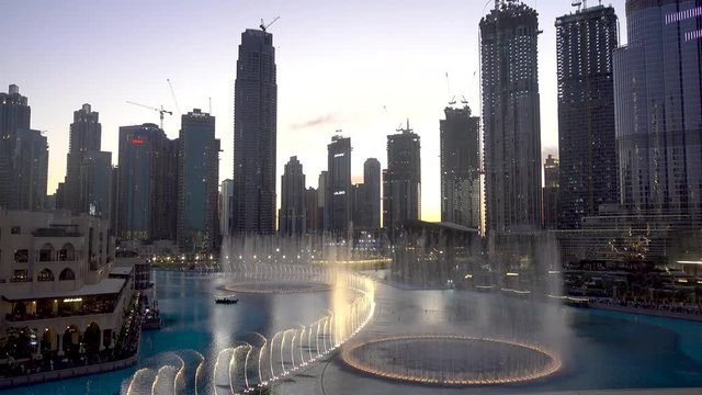 DUBAI, UAE - March, 10, 2020: Dancing fountains dubai. 4K. Editorial