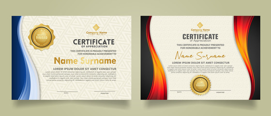 set modern certificate template with flow lines ornament and modern pattern background.