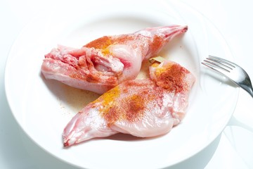 rabbit marinating with spices