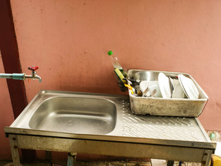 Old sinks, bowls, and old taps.