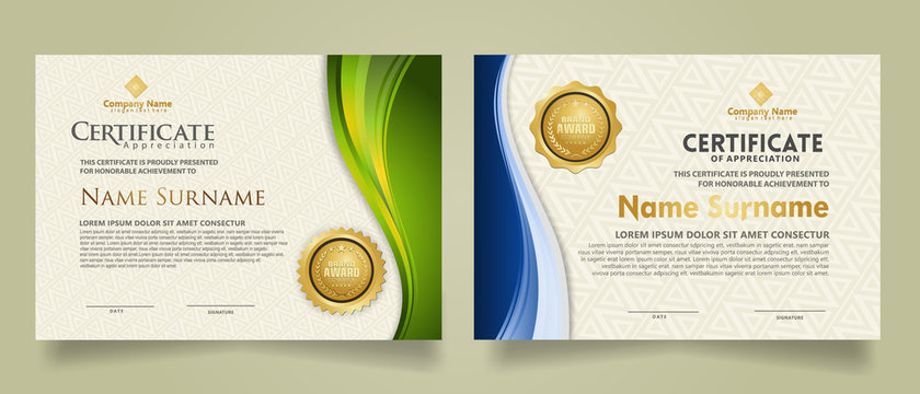 set modern certificate template with flow lines ornament and modern pattern background.