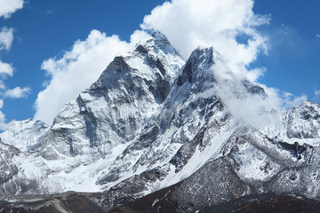 View of Ama Dablam on the way to Everest Base Camp. Sagarmatha national park, Khumbu valley, Nepal
