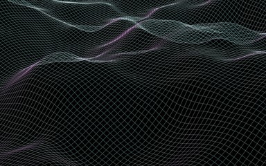 Abstract landscape background. Cyberspace green grid. hi tech network. 3D illustration