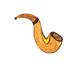 Isolated on white background watercolor male pipe tobacco, element for design for Father's Day or the day of the birth of the man
