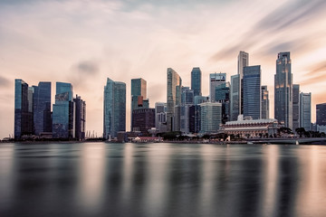 Business district in Singapore at sunset