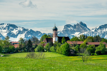 panoramic landscape in Bavaria nearby town Seeg in Allgaeu