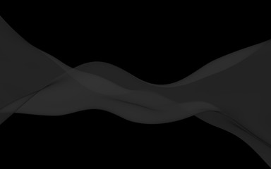 Black abstract background. Fluttering black scarf. Waving on wind black fabric. 3D illustration