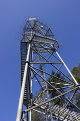 Siliniskiu observation tower in Lithuania. Close up view