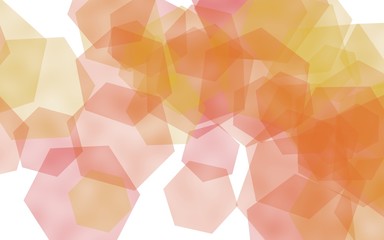 Multicolored translucent hexagons on white background. Yellow tones. 3D illustration