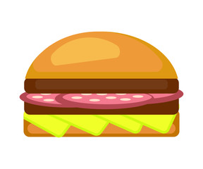 Burger isolated white background. Fast food hamburger, cheeseburger. Vector illustration.