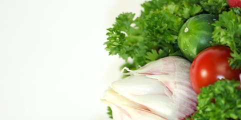 Food grown in a greenhouse garden. Seasonal vegetables.