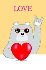 Cartoon design with bear and big heart 