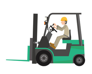 フォークリフト　カウンターバランス式　緑色　作業員