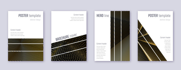 Geometric brochure design template set. Gold abstr