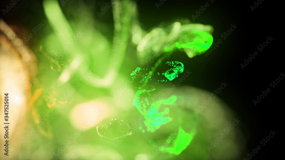 Aufkleber glow ink change color. injection of fluorescent amazing ink in water on black background in 4k. 3d r