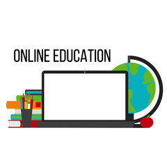 Online education children and 
home schooling kids concept. 
composition of laptop and book. Cute illustration in flat style.