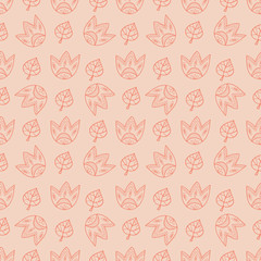 Neutral colors folk floral seamless pattern. Hand drawing vector illustration. Boho flowers and leaves doodles.
