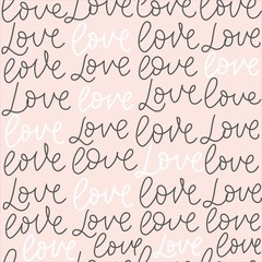 Love colourful lettering endless texture vector illustration. Black and white inscription endless texture. Isolated on pink backdrop. Romantic background