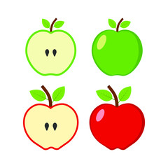 Red and green apple isolated on white background. Vector illustration.