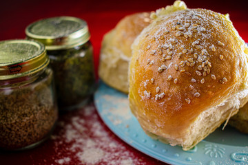 hamburger bread with sesame seeds and oregano