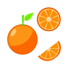 Orange fruit isolated on white background. Orange flat style. Vector illustration.
