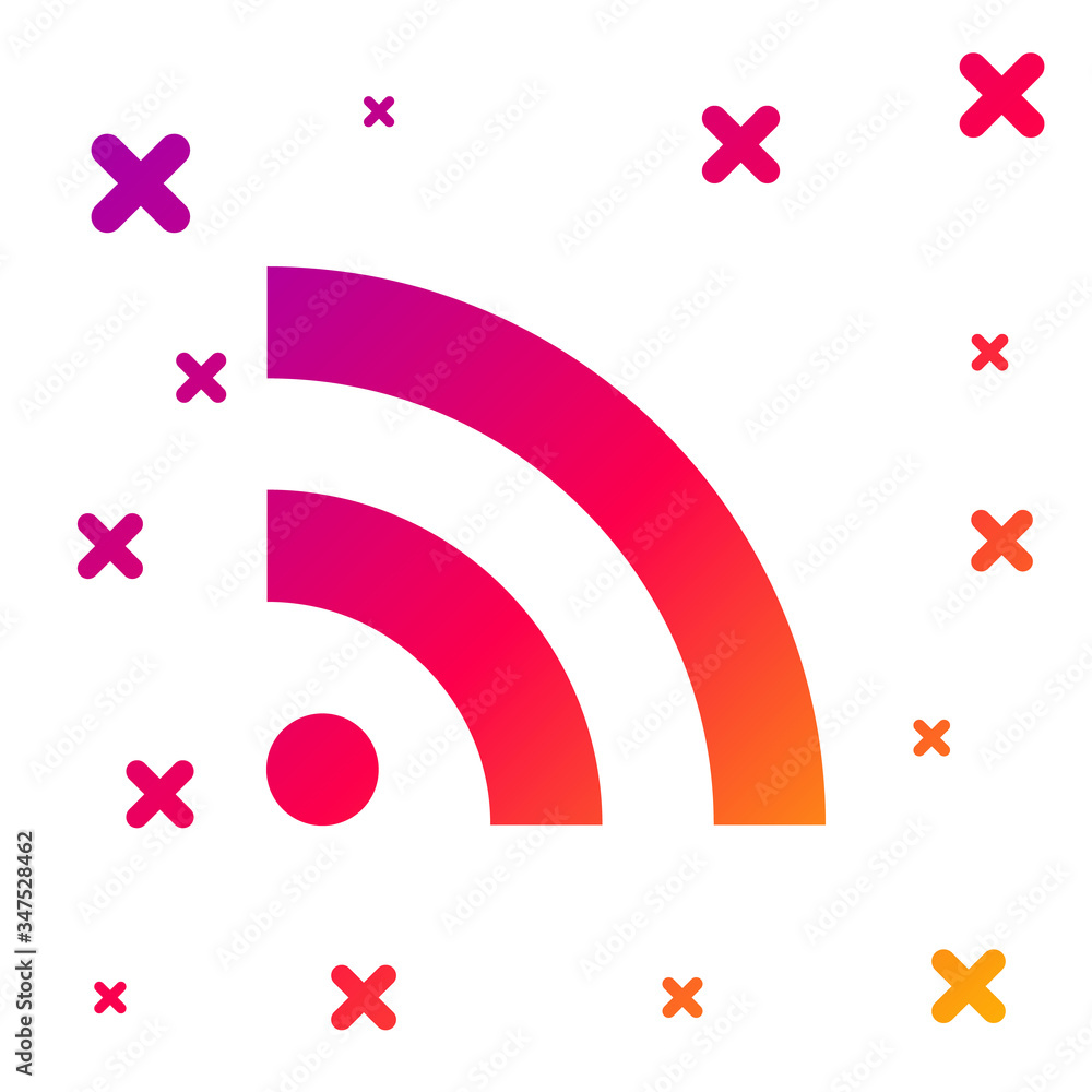 Poster color rss icon isolated on white background. radio signal. rss feed symbol. gradient random dynamic 